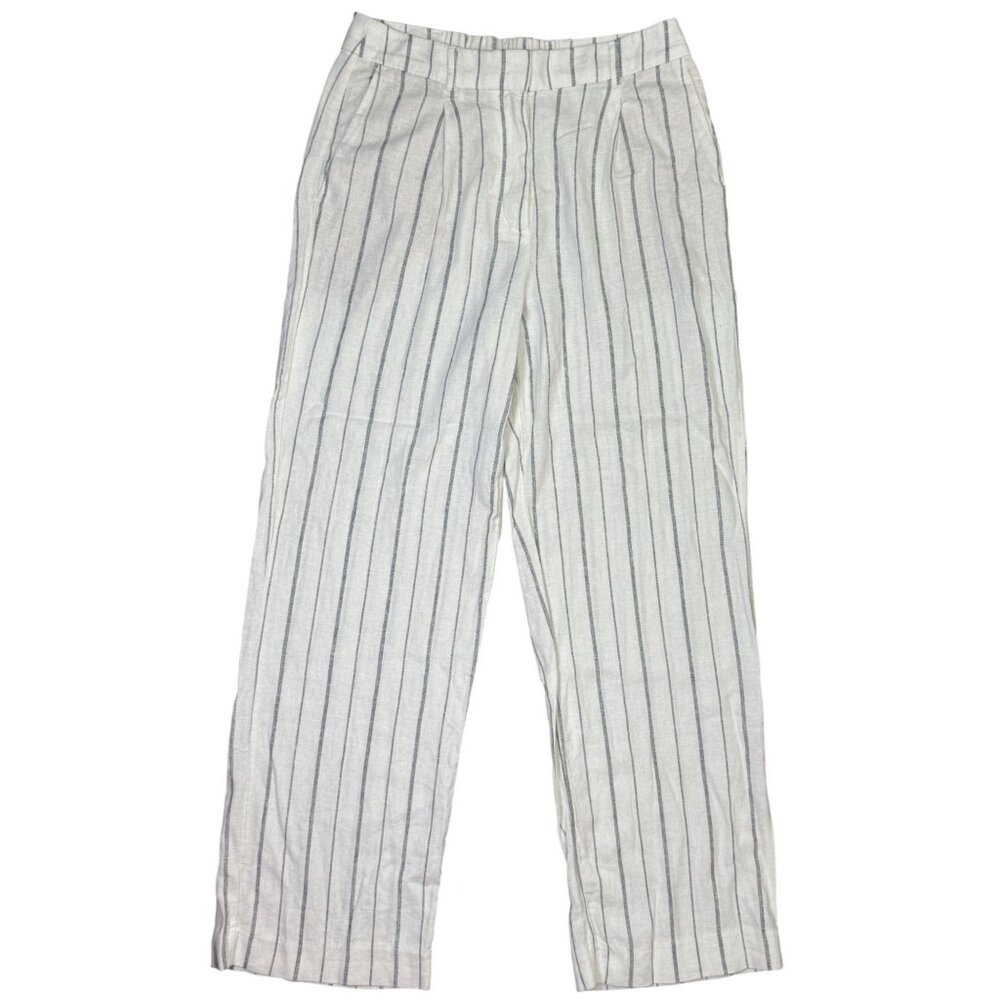 Old Navy Size M Woman Extra High-Rise Taylor Wide-Leg Striped White Linen-Blend